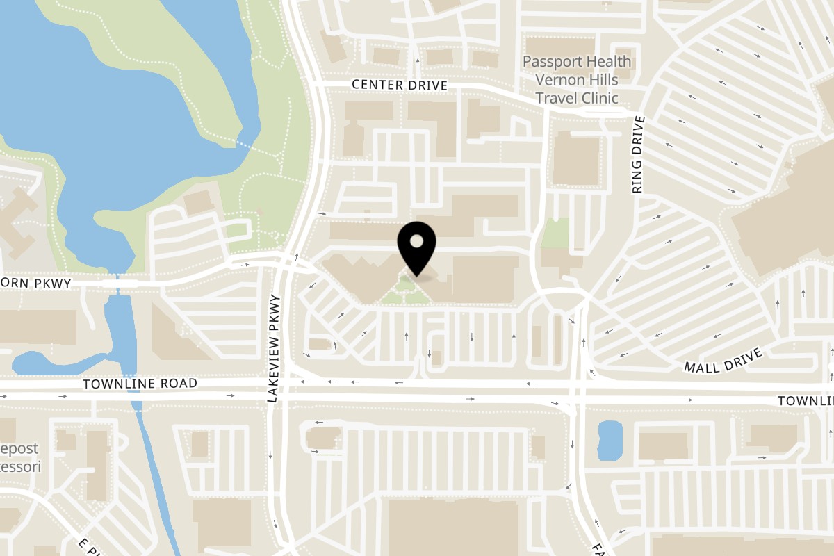 Map showing the location of Aroma Indian Cuisine on 270 Hawthorn Village Commons in Vernon Hills